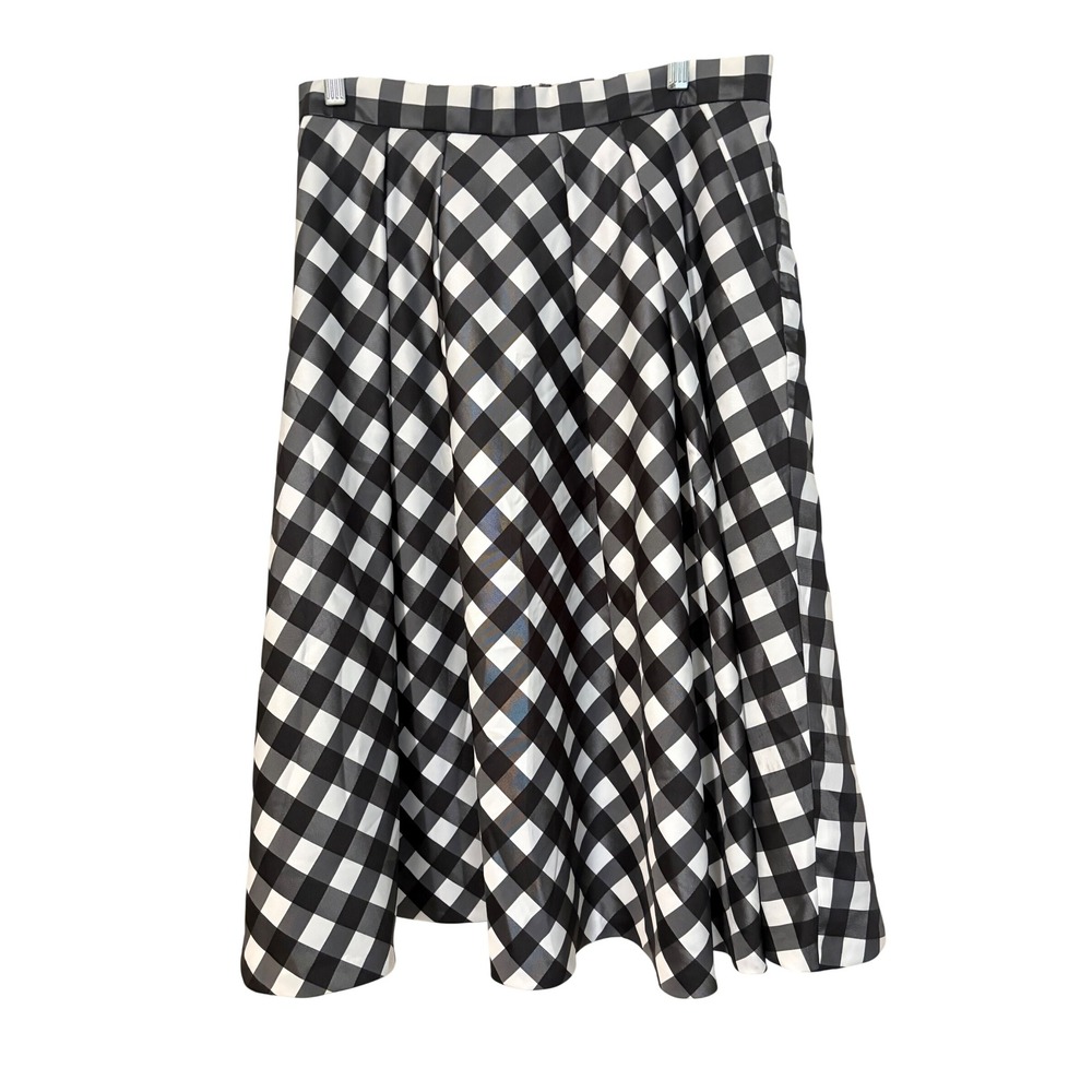 Talbots Black White Buffalo Plaid Pleated Midi Skirt Womens 14 Gingham A-Line